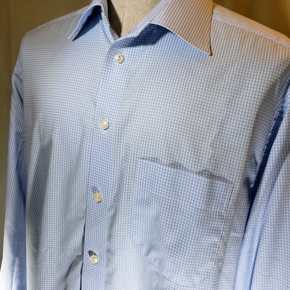 ETON of Sweden, NWOT 17.5 Light Blue and White Mini Check, Classic Fit - Picture 7 of 13